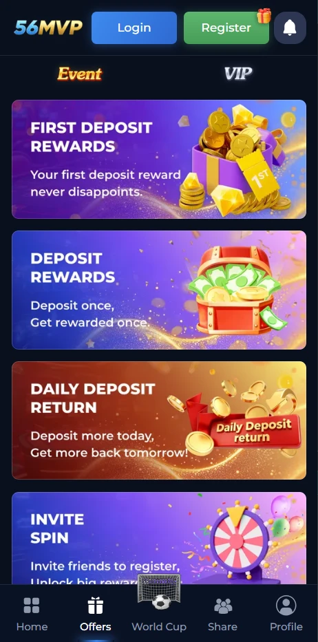 56MVP Game BONUSES AND REWARDS